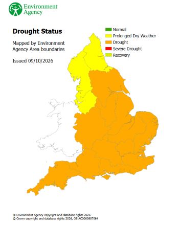 ENVIRONMENT AGENCY DROUGHT STATUS IN ENGLAND AS AT 9 OCTOBER 2026